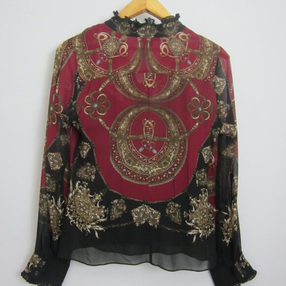 ECI New York Womens 8 Burgudy Purple Black Gold Silk LS V Neck Top Cami 2 Piece - Picture 2 of 9